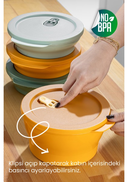 3lü 1 Litre Klipsli Kapaklı Saklama Kabı