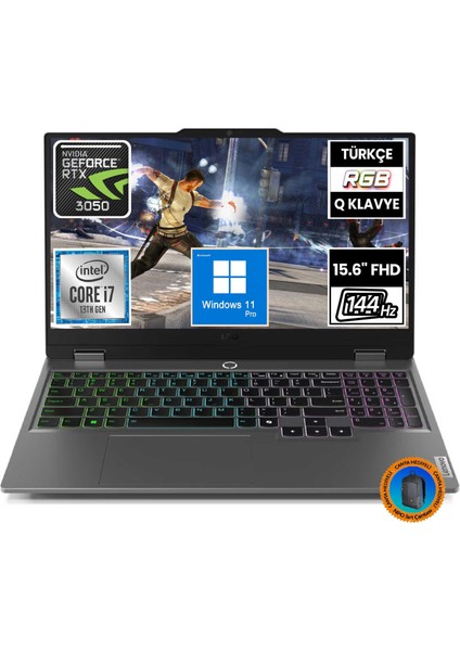 Loq 83DV00AFTR11 I7-13650HX 32GB 512SSD RTX3050 15.6" Fullhd W11P Taşınabilir BILGISAYAR-CNT012