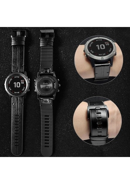 Garmin Fenix 6x -6x Pro Uyumlu Quick Fit Özellikli Deri Kordon Kayış