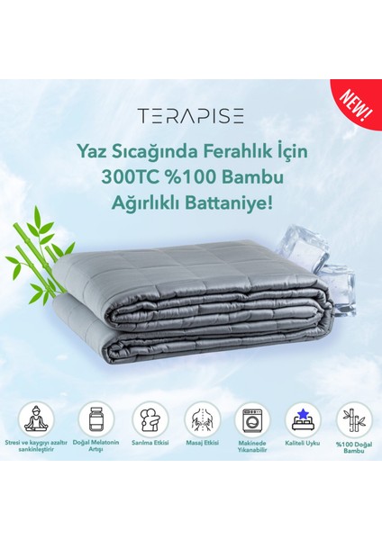 % 100 Bambu Ağırlıklı Yorgan / Battaniye, 10 kg Çift Kişilik, 300 TC, Gri, 195x215 cm