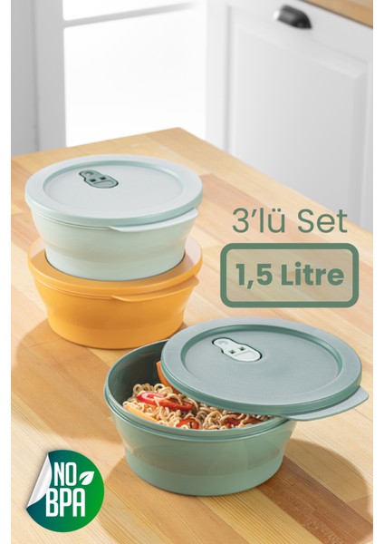 3lü 1,5 Litre Klipsli Kapaklı Saklama Kabı