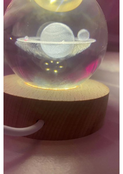 3D LED Işık Cam Küre Tek Renk Kristal Küre Fante Zi Dekoru Gece Lambası Günışığı Ahşap Galaksi 6 cm
