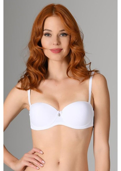 Beyaz Sırtı Şeffaf Desteksiz Boş Cup Straplez Sütyen 3616