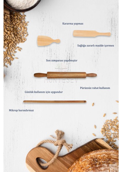 Zambak Serisi Ahşap Hamur Açma Oklavası Merdanesi Börek Seti 4 Lü Set Echo7 indirimleri