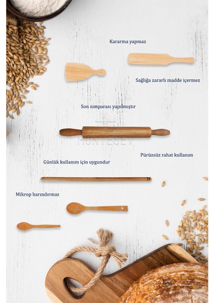 Zambak Serisi Ahşap Hamur Açma Oklavası Merdanesi Ağaç Kaşık ve Börek Seti 6 Lı Set Echo9 indirimleri