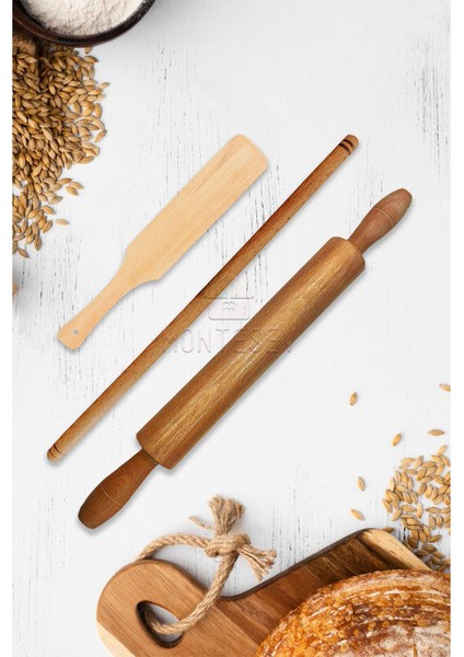 Zambak Serisi Ahşap Hamur Açma Oklavası Merdanesi Börek Seti 3 Lü Set ECHO10