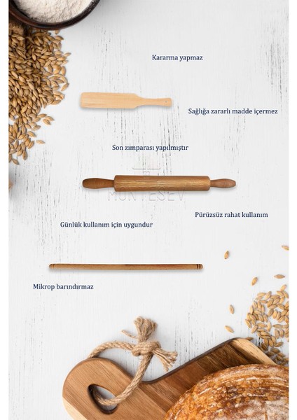 Zambak Serisi Ahşap Hamur Açma Oklavası Merdanesi Börek Seti 3 Lü Set ECHO10 indirimleri