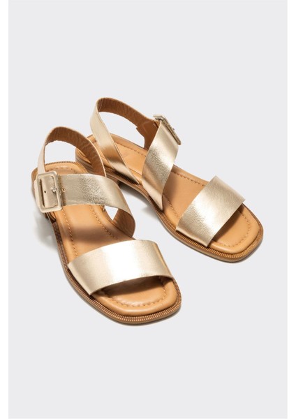 Gold Deri Kadın Düz Sandalet fiyatları