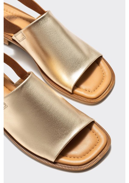 Gold Deri Kadın Düz Sandalet modelleri