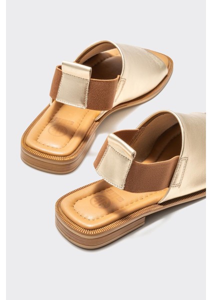Gold Deri Kadın Düz Sandalet fırsatları