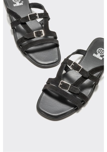 Siyah Deri Kadın Düz Terlik modelleri