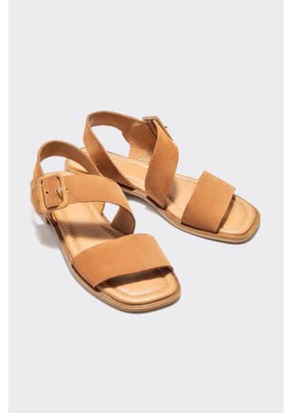 Taba Deri Kadın Düz Sandalet fiyatları