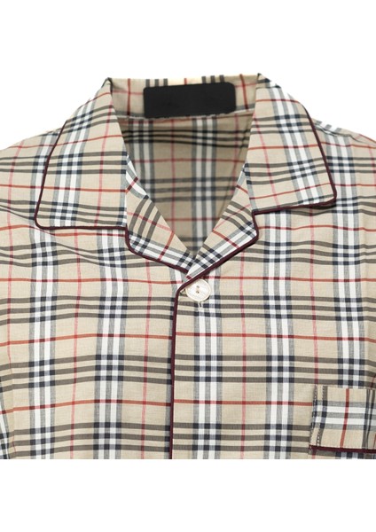 Erkek Klasik Model Pijama Takımı Ipeksi Kumaş Gömlek Yaka Desenli Cepli Tam Kalıp