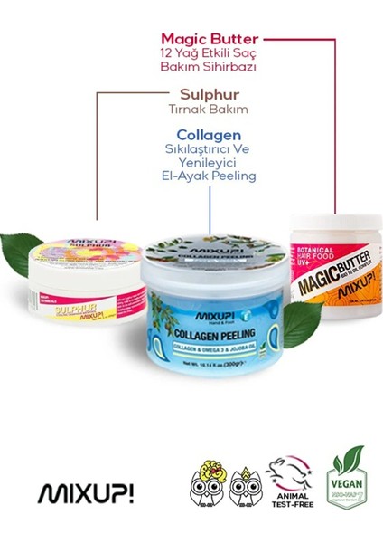 Sulphur 56GR+12 Yağ Etkili Saç Bakım Sihirbazı 250ML+COLLAGEN El Ayak Peeling 200GR - 3 Lü Set