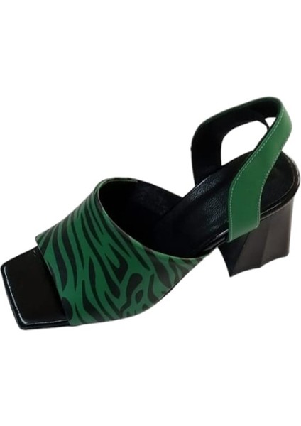 Yeşil Siyah Zebra Desen Napa Sandalet