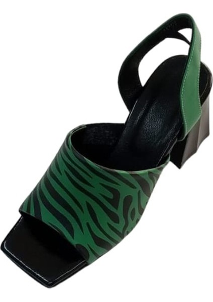 Yeşil Siyah Zebra Desen Napa Sandalet