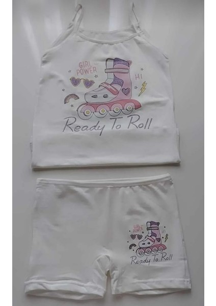 Kız Çocuk 5'li Resimli Atlet & Boxer Takım Açık Sarı -Beyaz -Su Yeşili - Pembe - Lila