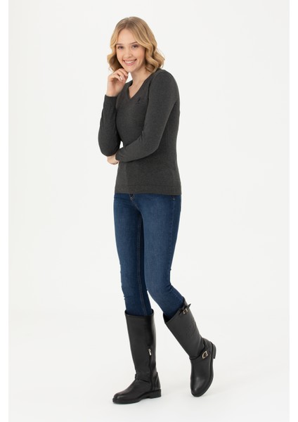 Kadın Antrasit Melanj Triko Kazak 50269014-VR081 fırsatları