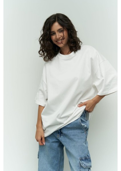 Kadın Oversize Penye Kısa Kollu T-Shirt