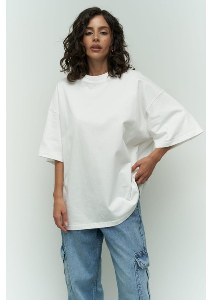 Kadın Oversize Penye Kısa Kollu T-Shirt indirimleri