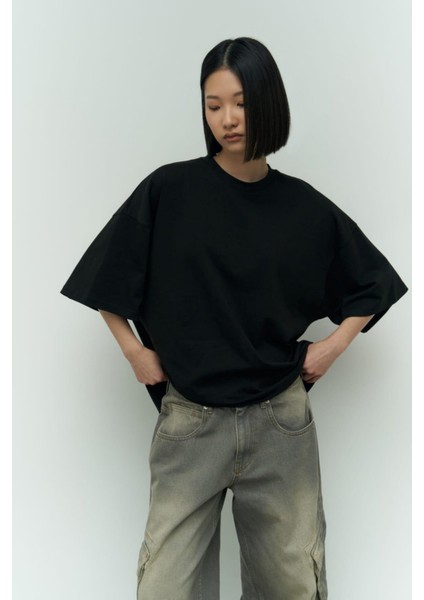 Kadın Oversize Penye Kısa Kollu T-Shirt fırsatları