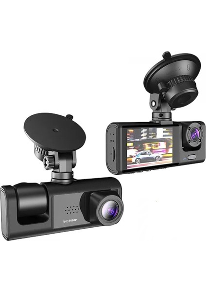 DV300 Yeni 3 Kameralı Araç Içi Kayıt Kamerası Trafik Recorder 2 Inç IPS Ekran Full Hd 1080P