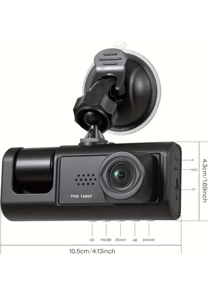 DV300 Yeni 3 Kameralı Araç Içi Kayıt Kamerası Trafik Recorder 2 Inç IPS Ekran Full Hd 1080P