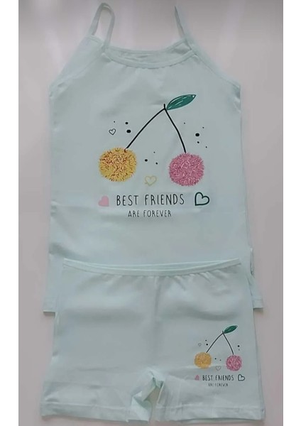 Kız Çocuk 5'li Resimli Atlet & Boxer Açık Sarı -Beyaz -Su Yeşili -Pembe -Lila