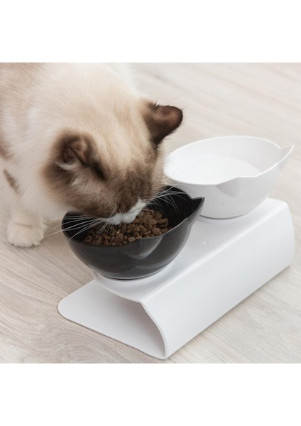 Siyah Beyaz Tarzı Kaymaz Kedi Kaseleri Yükseltilmiş Standlı Çift Pet Kaseler Kediler Için Evcil Hayvan Maması ve Su Kaseleri Köpekler Besleyiciler Yavru Besleme Kasesi Malzemeleri (Yurt Dışından)