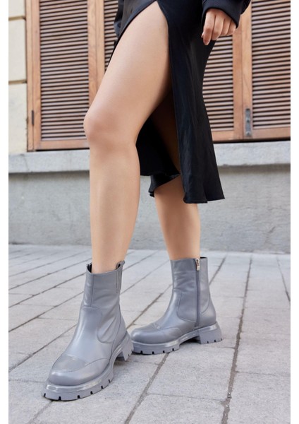 Alba Gri Hakiki Deri Kadın Bot indirimleri