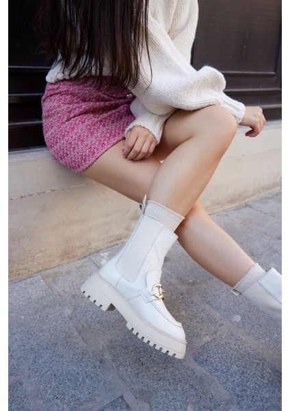 Mickey Bej Hakiki Deri Kalın Tabanlı Kadın Bot fiyatları