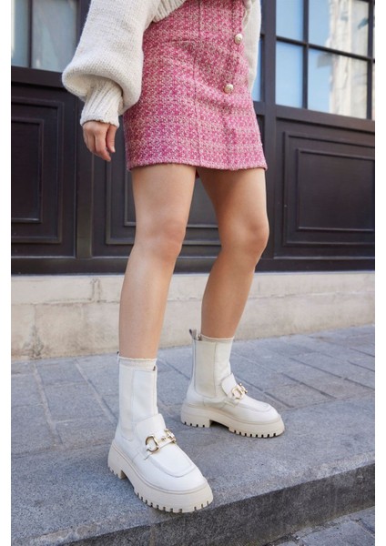 Mickey Bej Hakiki Deri Kalın Tabanlı Kadın Bot fırsatları