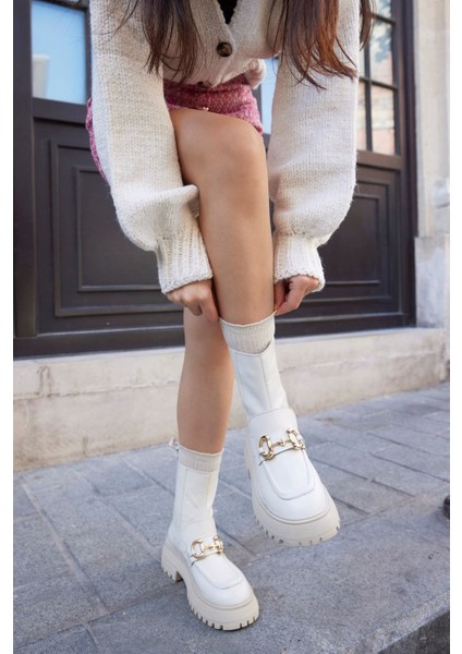 Mickey Bej Hakiki Deri Kalın Tabanlı Kadın Bot indirimleri