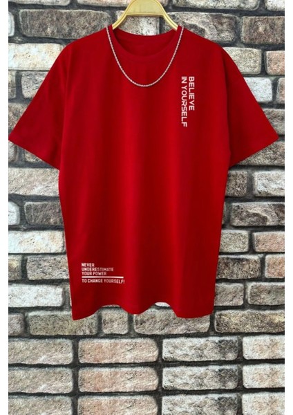 Only Trendwear Erkek Belive In Yourself Baskılı Oversize Tshirt