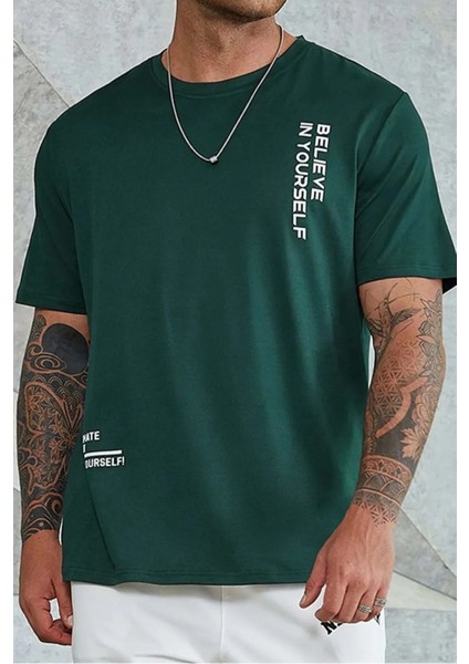 Only Trendwear Erkek Belive In Yourself Baskılı Oversize Tshirt fiyatları