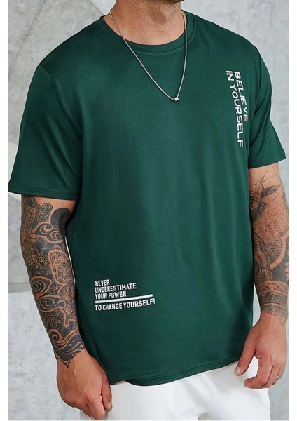 Only Trendwear Erkek Belive In Yourself Baskılı Oversize Tshirt modelleri