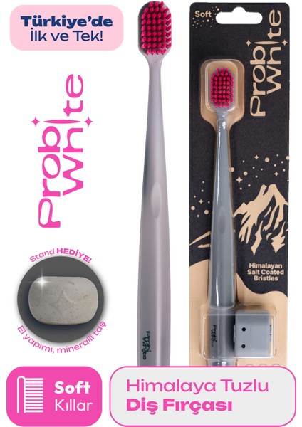 Probiwhite Himalaya Tuzlu Diş Fırçası (Gri) + Özel Tasarım Taş Stant fiyatları