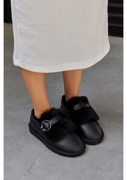 Suffle Siyah Hakiki Deri Kürklü Kadın Bot fiyatları