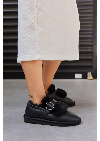 Suffle Siyah Hakiki Deri Kürklü Kadın Bot modelleri