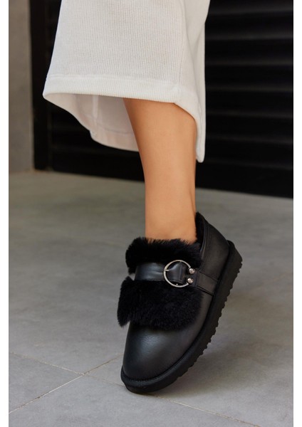 Suffle Siyah Hakiki Deri Kürklü Kadın Bot indirimleri