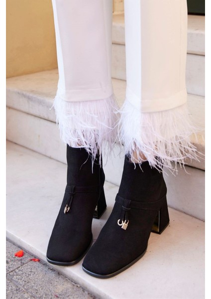 Debora Siyah Süet Kadın Topuklu Bot