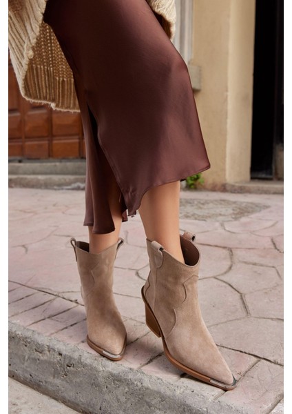 Harvey Bej Süet Hakiki Deri Topuklu Kovboy Bot fırsatları