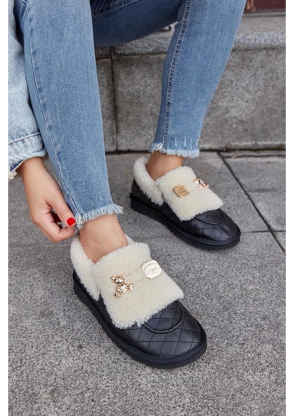 Winter Teddy Siyah Hakiki Deri Yünlü Kadın Bot fiyatları