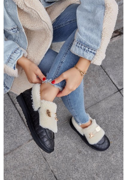 Winter Teddy Siyah Hakiki Deri Yünlü Kadın Bot modelleri