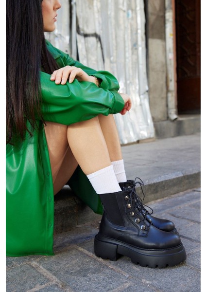 Brenda Siyah Hakiki Deri Kalın Tabanlı Kadın Bot fırsatları