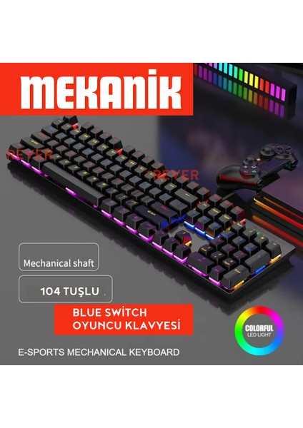 BLUE Switch Mekanik Gaming Oyuncu Klavyesi Colorfull Rgb Işıklı