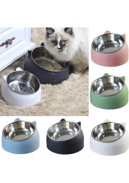 Shanhua Shop Beyaz-2 Tarzı 400ML Paslanmaz Çelik Kedi Kasesi Kaymaz Köpek Tabanı Kedi Maması Içme Suyu Besleyici Eğim Boyun Koruma Tabağı Evcil Hayvan Kasesi ml (Yurt Dışından)