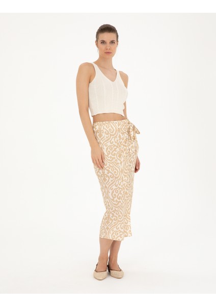 Kadın Bej A Kesim Dokuma Etek 50284025-VR011