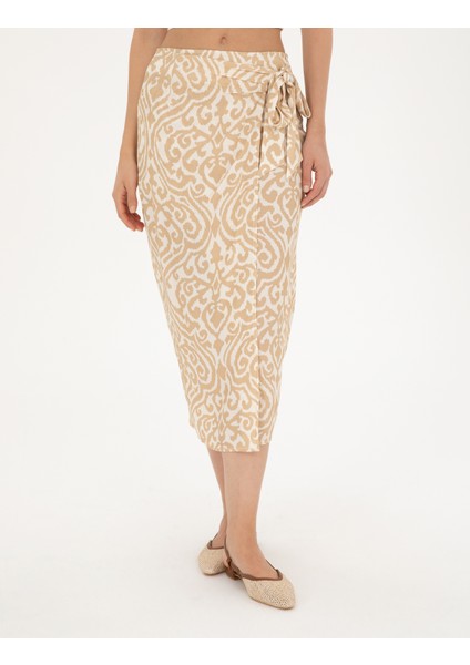 Kadın Bej A Kesim Dokuma Etek 50284025-VR011 fiyatları