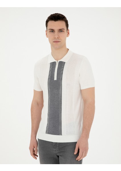 Erkek Beyaz Slim Fit Fermuarlı Polo Yaka Triko Tişört 50288150-VR013 modelleri
